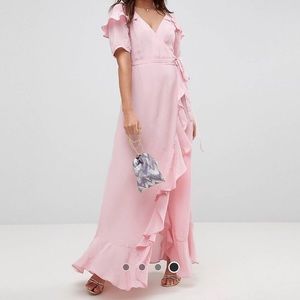 ASOS Short Sleeve Ruffle Wrap Maxi Dress